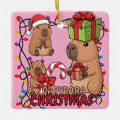 Cute Capybara Christmas Lights Festive Party Pink Keramisch Ornament (Voorkant)