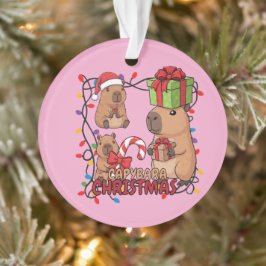 Cute Capybara Christmas Lights Festive Party Pink Ornament