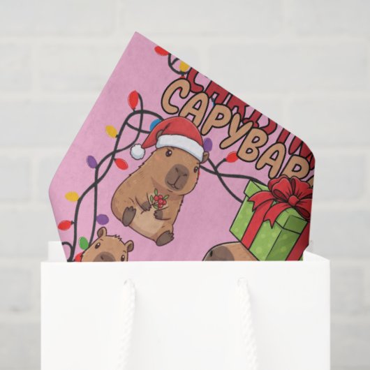 Cute Capybara Christmas Lights Festive Party Pink Tissuepapier (Cadeauzakje)