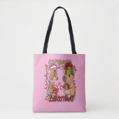 Cute Capybara Christmas Lights Festive Party Pink Tote Bag (Voorkant)