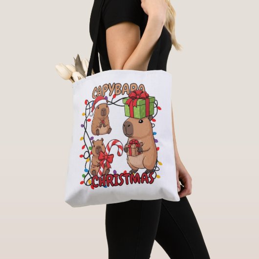 Cute Capybara Christmas Lights Festive Party Tote Bag (Dichtbij)
