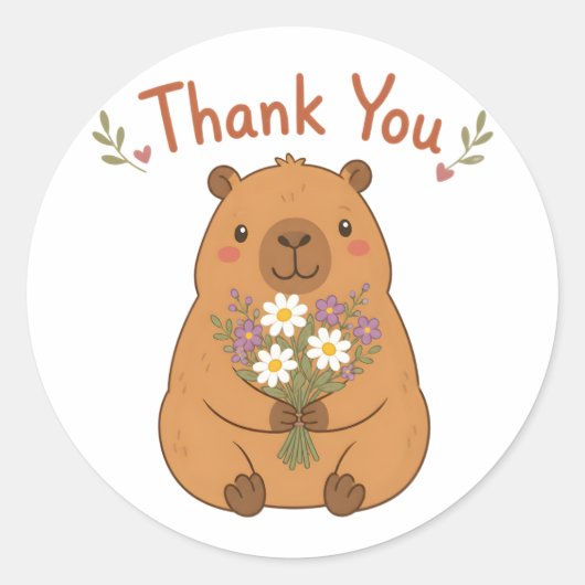 Cute Capybara Dank Je Wildbloemen Sticker (Voorkant)