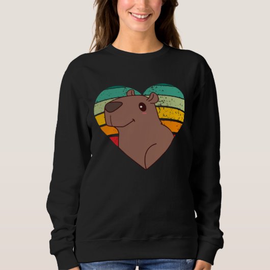 Cute Capybara Design Retro Heart Shape Vintage Trui (Voorkant)