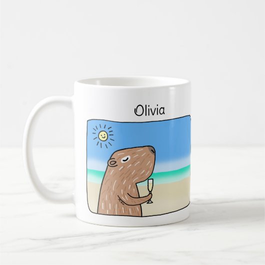 Cute Capybara die op het strand op naam staat Koffiemok (Links)