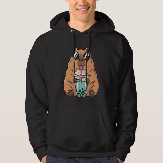 Cute Capybara Drinking Boba Kawaii Bubble Tea Anim Hoodie (Voorkant)