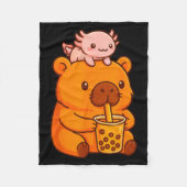 Cute Capybara Drinking Bubble Tea And Axolotl Kawa Fleece Deken (Voorkant)