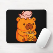 Cute Capybara Drinking Bubble Tea And Axolotl Kawa Muismat (Met muis)