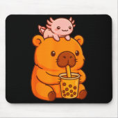 Cute Capybara Drinking Bubble Tea And Axolotl Kawa Muismat (Voorkant)