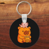 Cute Capybara Drinking Bubble Tea And Axolotl Kawa Sleutelhanger (Voorkant)