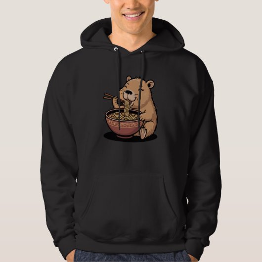 Cute Capybara Eating Ramen Bowl Japanese Anime Foo Hoodie (Voorkant)