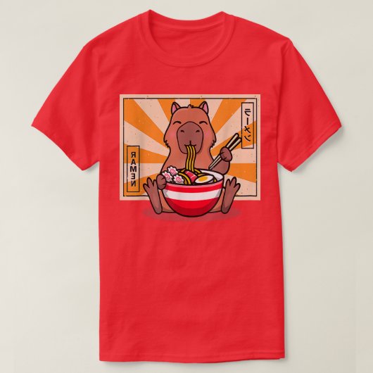 Cute Capybara Eating Ramen Funny Animal Anime Mang T-shirt (Design voorkant)
