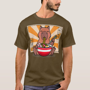 Cute Capybara Eating Ramen Funny Animal Anime Mang T-shirt