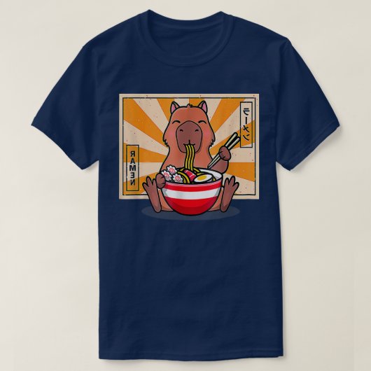 Cute Capybara Eating Ramen Funny Anime Manga T-shirt (Design voorkant)