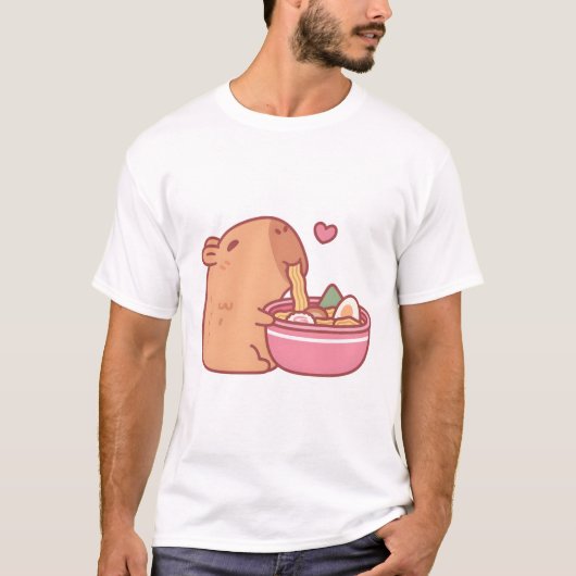 Cute Capybara Eating Ramen T-shirt (Voorkant)