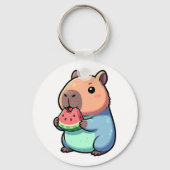 Cute Capybara Eating Watermelon Sleutelhanger (Achterkant)