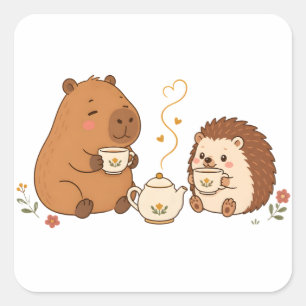 Cute Capybara Egeltje Theetijd Vrienden Sticker