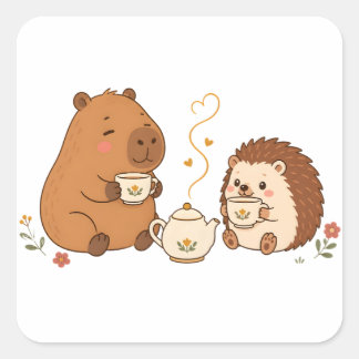 Cute Capybara Egeltje Theetijd Vrienden Sticker