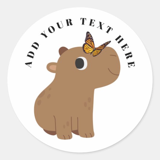 Cute Capybara en Butterfly Ronde Sticker (Voorkant)