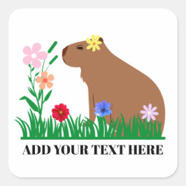 Cute Capybara en Flowers Vierkante Sticker