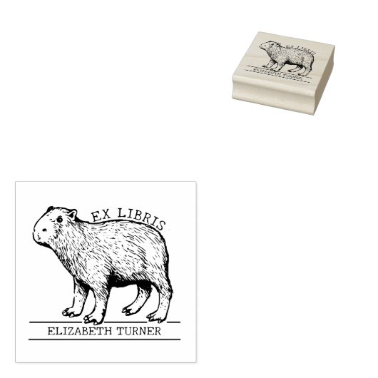 Cute Capybara Ex Libris Boek Rubberstempel (Gestempeld)