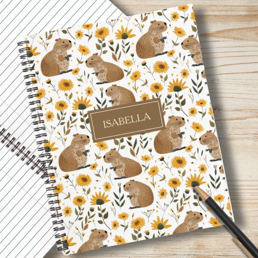 Cute Capybara Floral Spiral Notebook Notitieboek