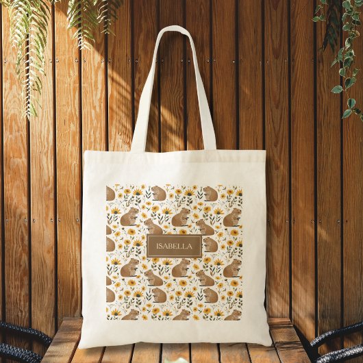 Cute Capybara Floral Tote Bag