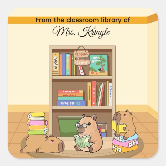 Cute Capybara From The Library Of Teacher Vierkante Sticker (Voorkant)