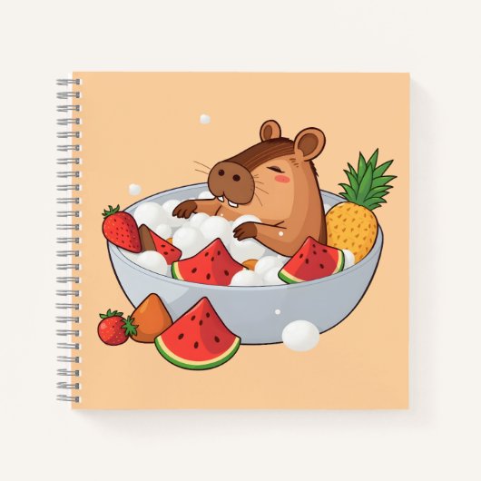 Cute Capybara Fruit Bath Spa Day Kawaii Animal Ill Notitieboek (Voorkant)