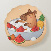 Cute Capybara Fruit Bath Spa Day Kawaii Animal Ill Rond Kussen (Achterkant)