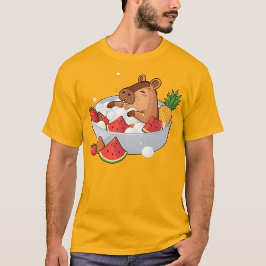 Cute Capybara Fruit Bath Spa Day Kawaii Animal Ill T-shirt (Voorkant)