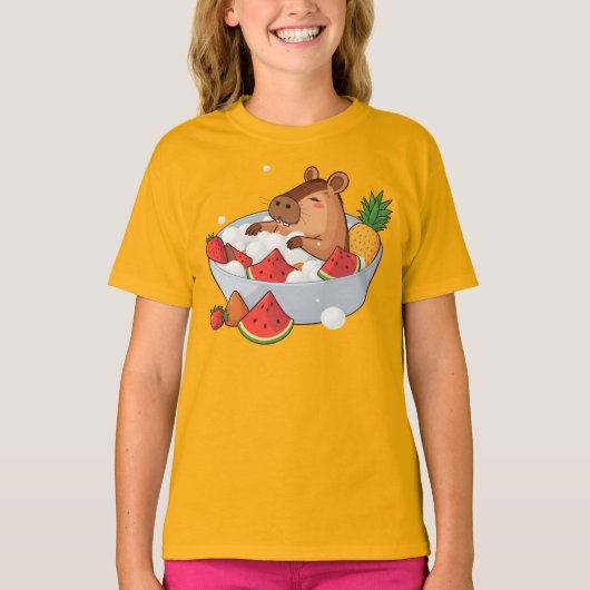 Cute Capybara Fruit Bath Spa Day Kawaii Animal Ill T-shirt (Voorkant)