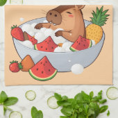 Cute Capybara Fruit Bath Spa Day Kawaii Animal Ill Theedoek (Gevouwen)