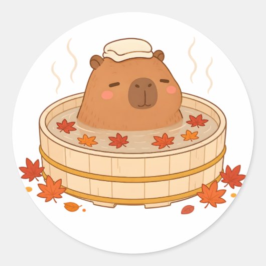 Cute Capybara Herfst Onsen Esdoornblad Sticker (Voorkant)
