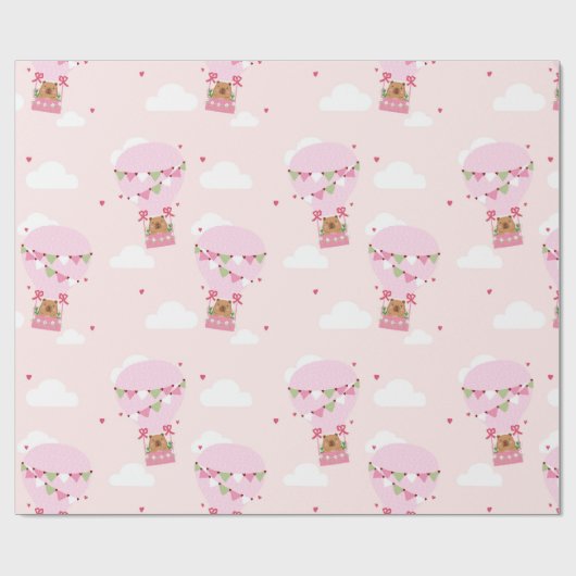 Cute Capybara Hot Air Balloon Cadeaupapier (Vlak)