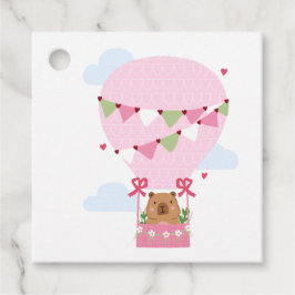 Cute Capybara Hot Air Balloon Pink Birthday Party Bedankjes Labels