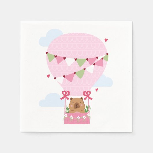 Cute Capybara Hot Air Balloon Pink Birthday Party Servet (Voorkant)