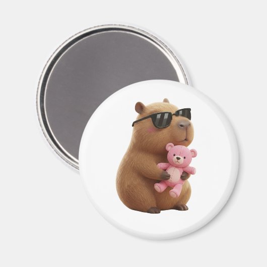 Cute Capybara Hugging Teddy Bear Magnet (Voorkant / Achterkant)