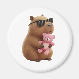Cute Capybara Hugging Teddy Bear Magnet