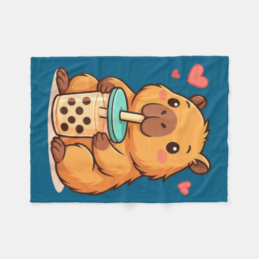 Cute Capybara Kawaii Anime Drinking Bubble Tea Lov Fleece Deken (Voorkant (Horizontaal))