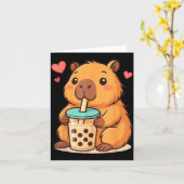 Cute Capybara Kawaii Anime Drinking Bubble Tea Lov Kaart (Gele Bloem)