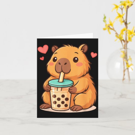 Cute Capybara Kawaii Anime Drinking Bubble Tea Lov Kaart (Gele Bloem)
