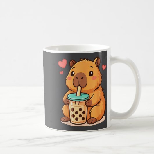 Cute Capybara Kawaii Anime Drinking Bubble Tea Lov Koffiemok (Rechts)