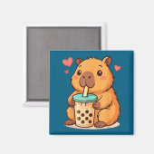 Cute Capybara Kawaii Anime Drinking Bubble Tea Lov Magneet (Voorkant / Achterkant)
