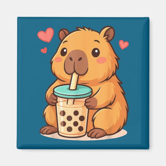 Cute Capybara Kawaii Anime Drinking Bubble Tea Lov Magneet (Voorkant)
