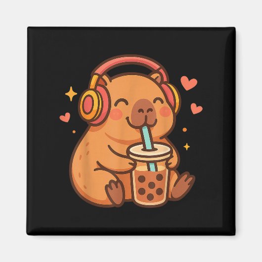 Cute Capybara Kawaii Anime Drinking Bubble Tea Lov Magneet (Voorkant)