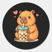 Cute Capybara Kawaii Anime Drinking Bubble Tea Lov Ronde Sticker (Voorkant)