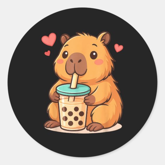 Cute Capybara Kawaii Anime Drinking Bubble Tea Lov Ronde Sticker (Voorkant)