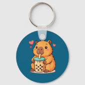 Cute Capybara Kawaii Anime Drinking Bubble Tea Lov Sleutelhanger (Voorkant)