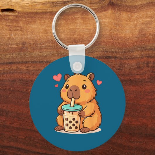 Cute Capybara Kawaii Anime Drinking Bubble Tea Lov Sleutelhanger (Voorkant)