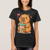 Cute Capybara Kawaii Anime Drinking Bubble Tea Lov T-shirt (Voorkant)
